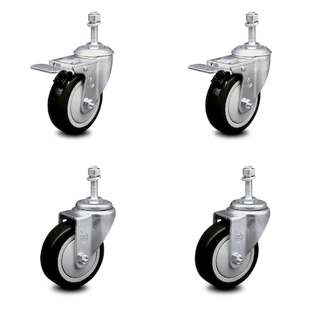 Service Caster 4 Inch Black Polyurethane Swivel 10mm Stem Caster Total Lock Brake SCC, 2PK SCC-TSTTL20S414-PPUB-BLK-M1015-2-S-2